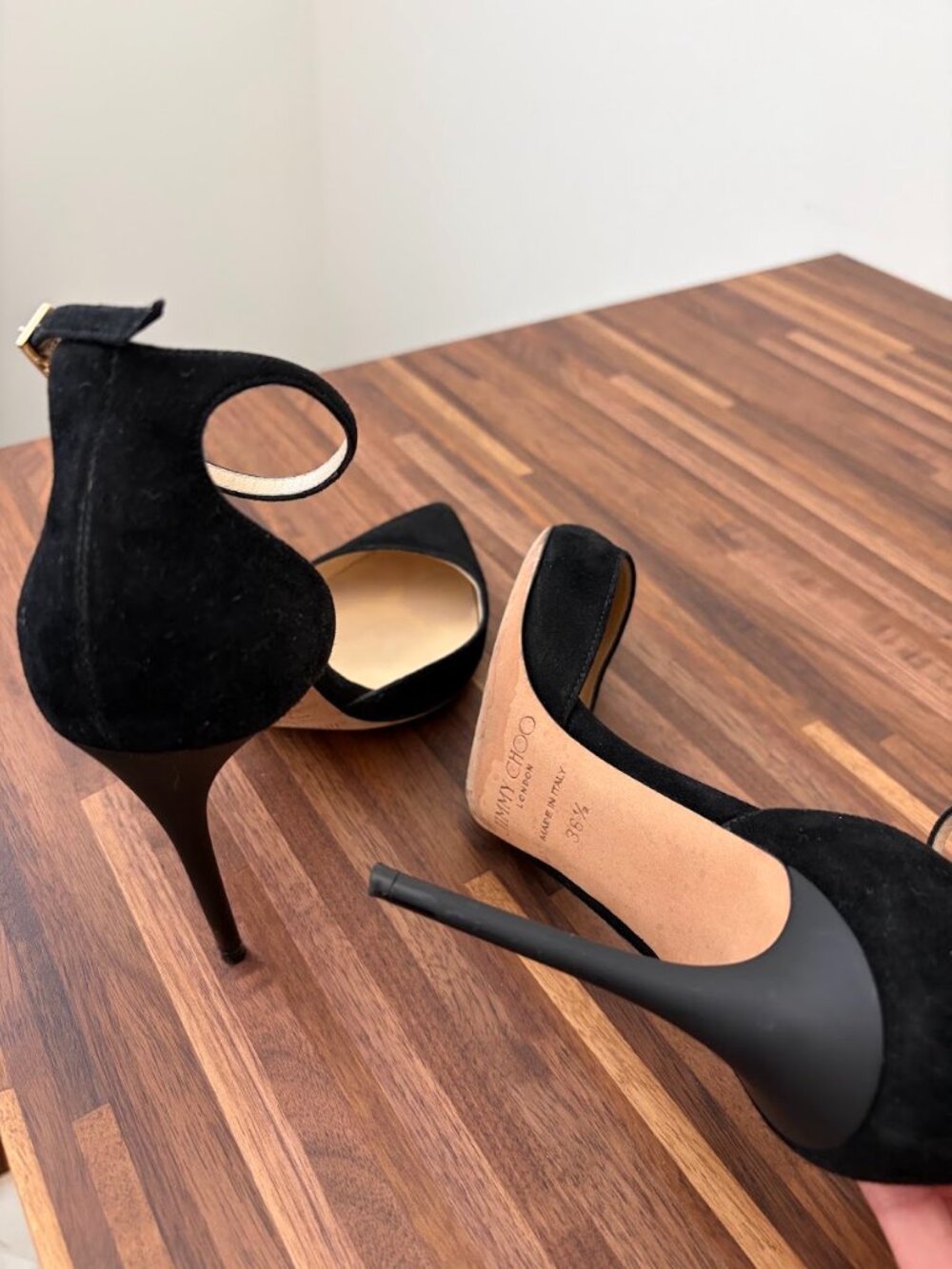 Jimmy Choo Black Suede Lucy 100 Ankle Strap d'Orsay Pumps -Size 36 1/2 - Picture 5 of 6